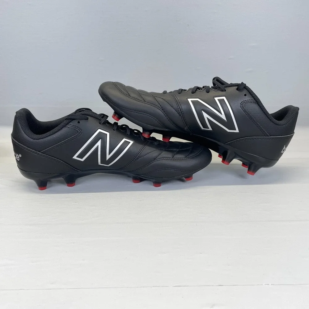 New Balance 442 V2 Team FG Soccer Cleats Mens Size 8.5 2E Black Leather Shoes